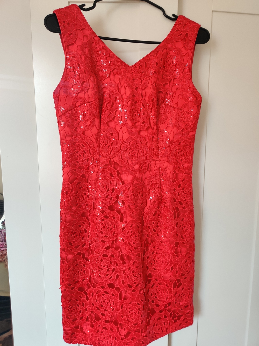 My Feno Size 38 (Approx US 6-8) Red Sequined Roses Sheath Dress